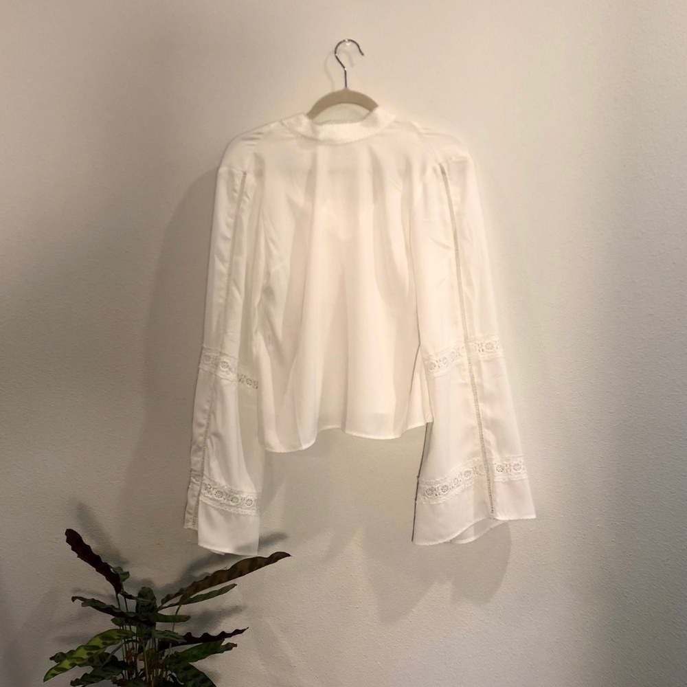 Haute Rogue Lace-Detail Bell-Sleeved Blouse